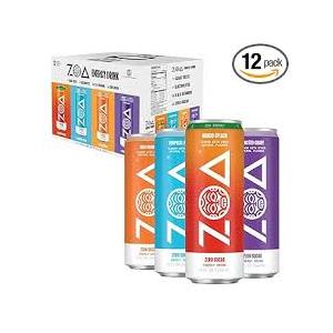 ZOA Zero Sugar Energy Drink, Fan Favorite Variety Pack, 12 Pack, 12 Fl Oz With Electrolytes, Vitamins B and C, supporting hydration with 160 mg plant based caffeine from green tea and green coffee EXP: 09/07/26