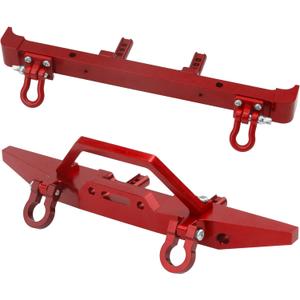 Aluminum Front Rear Bumper & Trailer Hook Compatibke with MN Model MN128 MN-128 1/12 RC Car (Red)