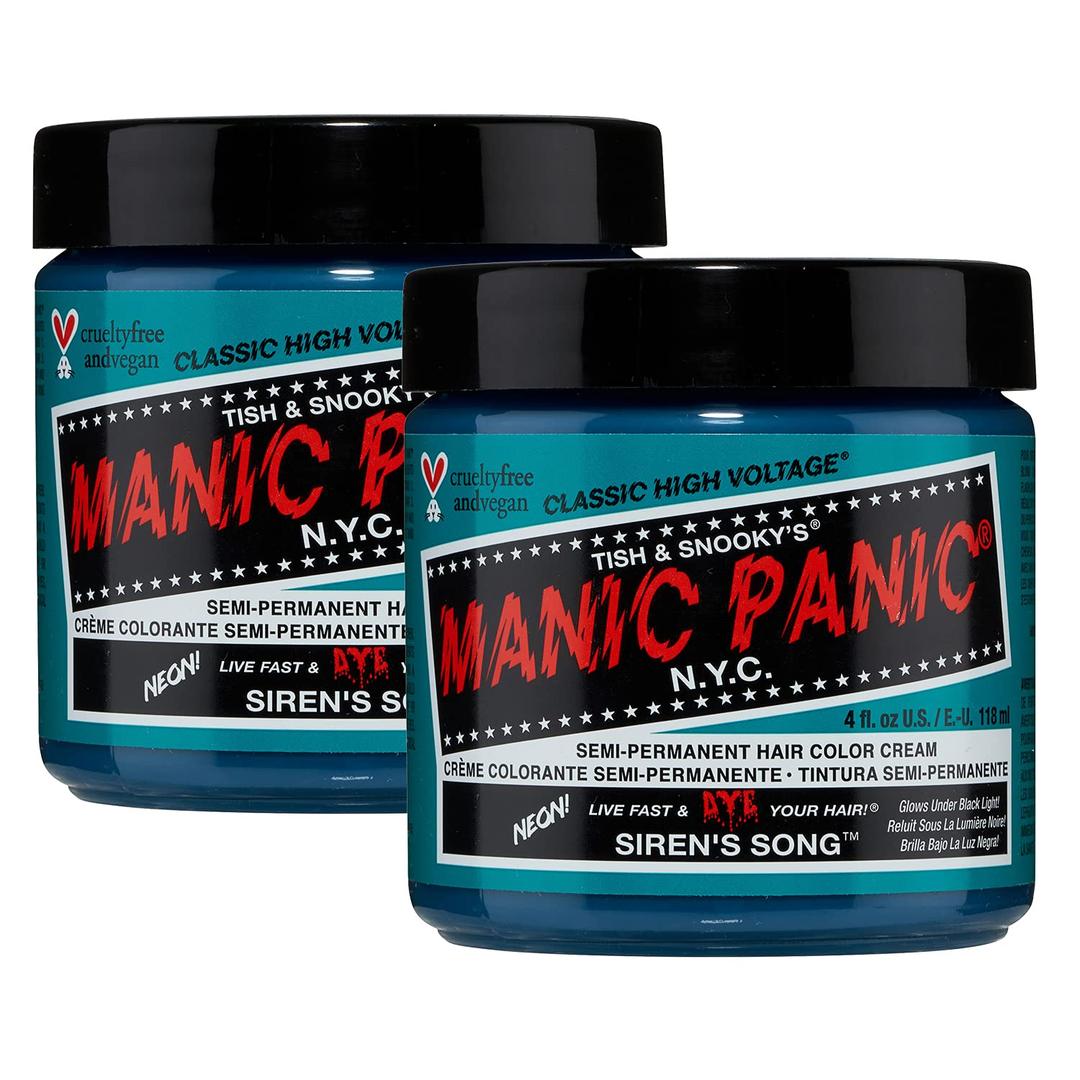 MANIC PANIC Classic Siren's Song Semi Permanent Hair Color - Neon Blue-Green Hair Dye for Women & Men That Lasts 4-6 Weeks - Vegan, Ammonia & Cruelty-Free - Create & Mix Custom Shades (4oz / 3pk)