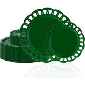 COLOSUS 60pcs Green Plastic Christmas Plates Set,Elegant Lace Rim Disposable Plates,Nice Plastic Plate for Party include 30 Dinner Plates and 30 Dessert Plates for Party,Wedding