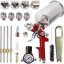 HVLP Gravity Feed Spray Gun, Automotive Air Paint Spray Gun Kit, Suitable for Auto Paint, Base Coat & Touch Up (RED 4 Nozzle) (red)