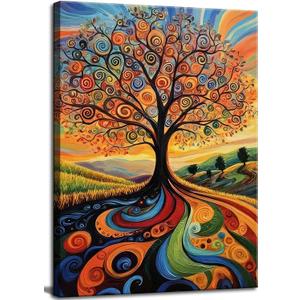 Large Abstract Tree of Life Canvas Wall Art Colorful Graffiti Tree Decor painting Pictures Modern Landscape Trees Posters Prints for living room Bathroom Bedroom Office Hallway Home Decoration, 36"L x 24"W