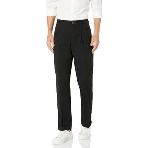 Amazon Essentials Men's Classic-Fit Wrinkle-Resistant Pleated Chino Pant  (34W x 30L, Black)