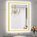 Gold 36x36 Inch Light up Bathroom Vanity Mirror with Front Lights and Backlit for Wall Aluminum Alloy Frame Rectangle Beveled Edge Tricolors Stepless Dimmable Anti-Fog Memory Function