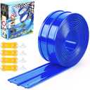 16 Ft Flexible Car Race Track, Flex Ramp with 12 Suction Cups, Compatible with Hot Wheels and Diecast 1/64th Cars, Double Tracks Long Rolls Up Portable Racetrack (Blue)