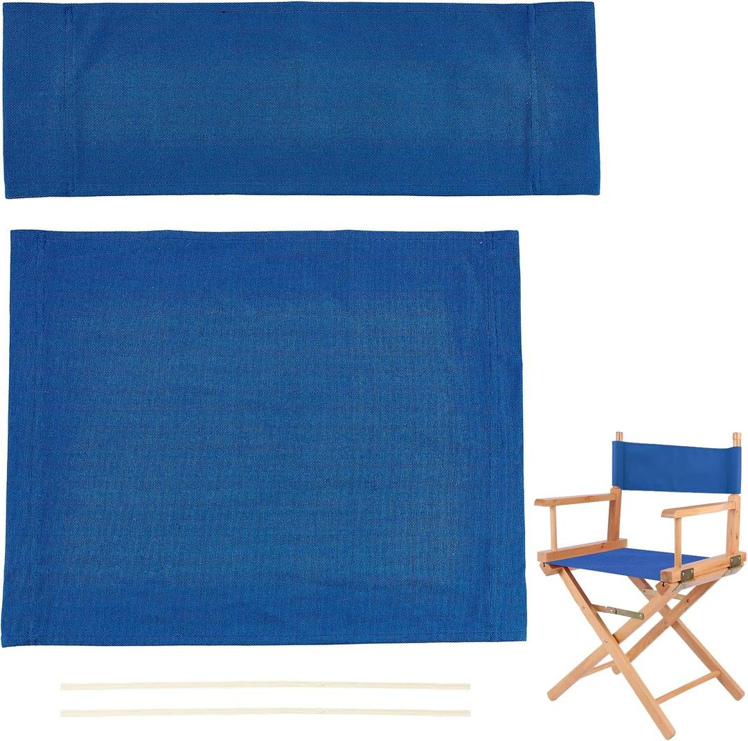 AHANDMAKER 1 Set Chair Replacement Canvas, Blue Casual Directors Chair Cover Kit Replacement Canvas Seat and Back with Wood Stick for Director Makeup Chair, 18.7x14.96/20.47x6.5 inch