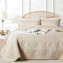 akkialla Full/Queen Size Quilt Bedding Set,Beige Lightweight Microfiber Soft Bedspread,Modern Style Geoetric Pattern Coverlet Set for All Seasons,3 Piece(1 Quilt,2 Pillow Shams)
