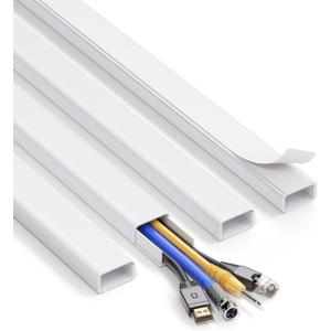 ZhiYo Large Wire Hiders for TV on Wall for 3-4 Cords - 66in (4xL16.5in) PVC Cable Cover Kit with Pre-Applied Adhesive Tape, Ideal for Wall Mounted TVs Home Office, W1.2in x H0.7in White