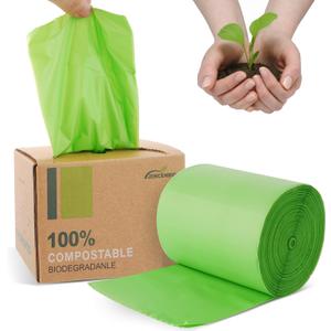 Compostable Trash Bags, 2.6 Gallon, 100 Count, 100% Compost Waste Bags for Kitchen Bathroom Office, Small Countertop Bin Compost Bags, US BPI and Europe OK Compost Home Certified