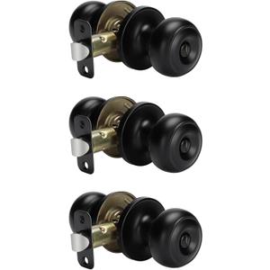 goldenwarm Black Interior Door Knobs, Matte Black Keyless Privacy Door Knob, Black Bedroom Door Knobs, Black Door Knobs Interior Bulk, Indoor Bathroom Door Knob(3 Pack, Matte Black)