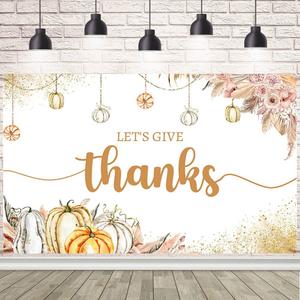 7x5ft Let's Give Thanks Backdrop Happy Thanksgiving Party Background Boho Floral Pumpkins Friendsgiving Party Decorations Banner Photo Studio Props