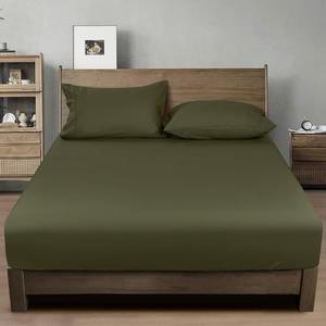 PHF 100% Garment Washed Cotton Fitted Sheets Queen Size - Cozy Cloud Soft Linen Like Bottom Sheet Only with Elastic Deep Pockets, Easy Fit Breathable Warm not Shrink,60"x 80",Olive Green,No Pillowcase (2 Pack)