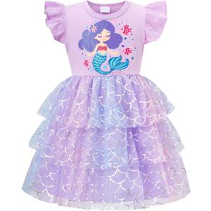 Little Girls Tulle Tutu Dress Toddler Summer Ruffle Sleeve Fluffy Tiered Dress Kids Birthday Party Outfits 2-3 Years