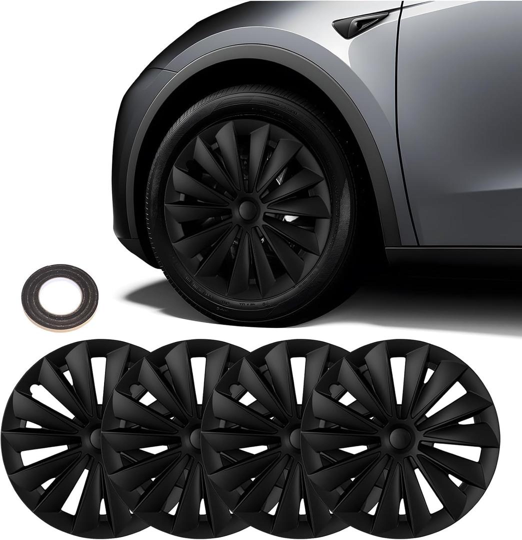 BASENOR Tesla Model Y Wheel Covers 19 Inch Hubcaps Replacement Hub Caps OEM Rim Protector (Proprietary Design) Black Wheel Caps Car Protection for Tesla Exterior Accessories