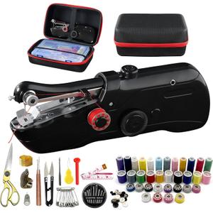Handheld Sewing Machine with Black Storage Case and 109-Piece Sewing Kit, Mini Portable Cordless Hand Sewing Machine, Ideal for Adults & Beginners, Complete Set of Quick Home Clothing Repair Tools