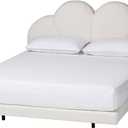 Baxton Studio Barrera Floating Platform Bed with Scalloped Headboard - Low Profile Minimalist Boucle Upholstered Bed Frame, Cream, Queen