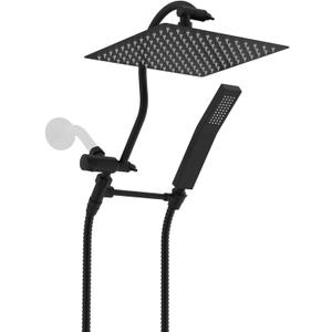 Hibbent All Metal Shower Head, 10'' High Pressure Rainfall Shower Head, Showerhead Combo, Handheld Shower Wand, 12'' Adjustable Curved Shower Extension Arm, 71'' Hose, Shower Head Holder, Matte Black