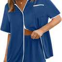 Ekouaer Pajamas Set for Women Short Sleeve Casual Sleepwear Button Down Pj Sets Shorts Soft Loungewear for Summer,S-XXL (Blue, S)