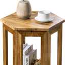 MyGift Hexagon Acacia Wood End Table with Shelf – 20-Inch Tall Small Side Table for Living Room or Bedroom