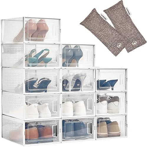 HomeBuddy Shoe Organizer for Closet - 12 Pack Shoe Boxes Clear Plastic Stackable Bins, Clear Shoe Boxes Stackable with Lids, Sneakers Storage Case, Zapateras Organizer for Shoes, Closet Shoe Organizer, Set of 6