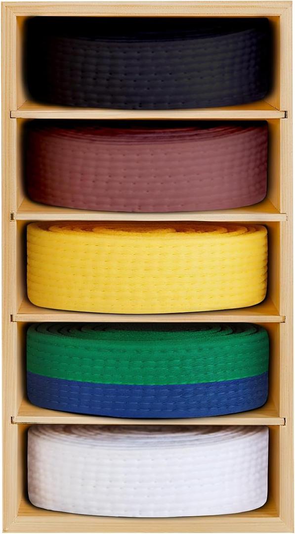 Jiu Jitsu Belt Display, Wooden Belt Box for Karate Taekwondo Martial Fit Men Kids Adults