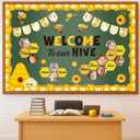 TAKEALOOKO 75 Pcs Bee Bulletin Board Decorations - Welcome to Our Hive Themed Paper Cutouts DIY Name Tags, Beehive Sunflower Cutout for Classroom Bulletin Board, Summer Back to School Wall Decor (Yellow)