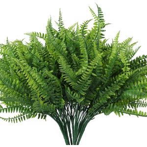 RECUTMS 6 Bundles Artificial Boston Fern Realistic Plastic Plants Bushes UV Resistant Fake Shrubs Lifelike Faux Greenery for Outdoor Planters Indoor Home Garden Office Mothers Day Decor(Green)