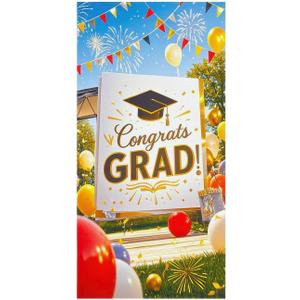 Graduation Banner Congrats Grad Door Cover Banner 71x35 Inches Gold 'Congrats Grad!' Graduation Party Supplies