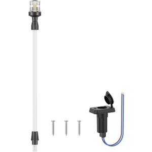 Obcursco Boat Stern Lights, Telescoping Pole 27"-48" LED Anchor Light with Base, 12V Adjustable 3NM 360 Navigation Lighting for Pontoon, Yacht, Bass, and Fishing Boats (27"-48", Silver)