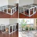 Dog Gate Freestanding Dog Fence Indoor with Door Foldable, Wooden Dog Gate for The House, Doorway, Stairs, Pet Gate Puppy Safety Fence, Support Feet Included, 32" Height, 6 Panels, White