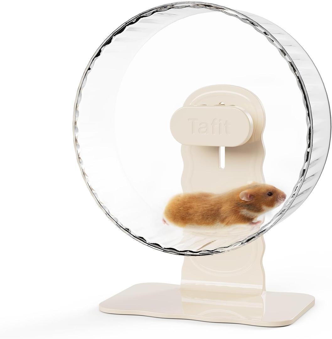 Quiet Hamster Wheel 10.2 Inch Dual-Bearings Silent Small Animals Running Exercise Wheel Height Adjustable for Syrian Hamsters, Gerbils, Rats, or Other Small Pets, Transparent