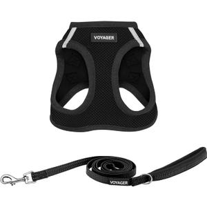 Voyager Step-in Air All Weather Mesh Harness and Reflective Dog 5 ft Leash Combo with Neoprene Handle, for Small, Medium and Large Breed Puppies by Best Pet Supplies - Set (Black), M (M (Chest: 16 - 18"))