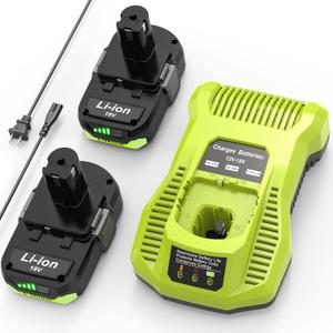3000mAh 18V Replacement for Ryobi 18V Batteries and Charger Combo, for 18v ONE+ P102 P103 P104 P105 P107 P109 P190 P191 P122 for Ryobi 18v Lithium Battery (2Pack)