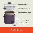 bella 16 Cup Rice Cooker with Steamer, Dishwasher Safe Steaming Basket, Rice Paddle and Measuring Cup, Removable Nonstick Cooking Bowl, Automatic Keep Warm Function, 400 Watt, Plum