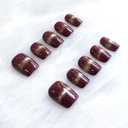 Wine Red & Gold Press on Nails, Handmade Reusable False Nails with Luxe Sheer Glitter Design, Short Square Shape, 10 Pieces (Small, SS)
