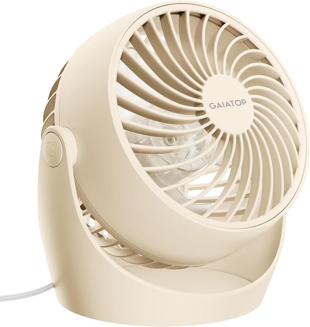 Gaiatop Desk Fan, 5-Inch Portable Electric Table Desktop Air Circulator Fans, Small but Powerful with 3 Speed 360° Adjustable Tilt for Cooling Home Dorm Office Bedroom Bathroom Kitchen, Beige