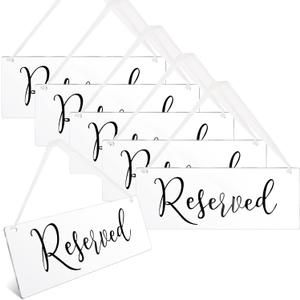 Blulu 6 Pcs Reserved Signs for Wedding Chairs Acrylic Tag Hanging with Ribbon for Wedding Reserved Signs for Important Events Church Pews Chair and Restaurant(Black)