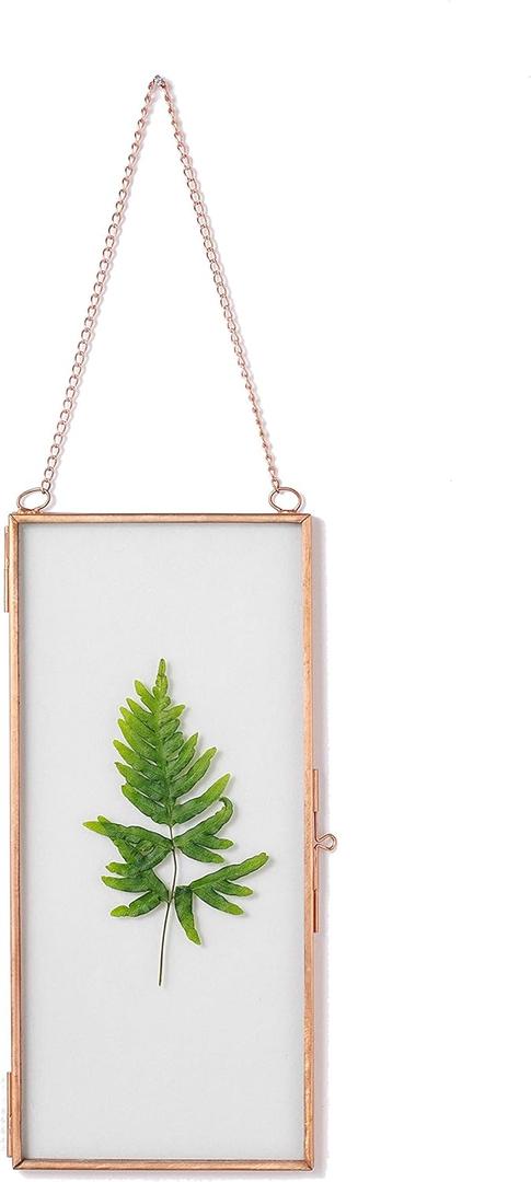 NCYP Hanging Glass Floating Frame with Chain for Pressed Dried Flowers, Display Picture, Photo - 4.1 x 9 Inches - Home Wall Mounted Vintage Decor, Small, Rose Gold (Glass Frame Only)