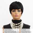 MOONSHOW Short Wigs for Black Women Black Pixie Cut Wig Short Layered Pixie Wigs for Black Women Natural Straight Wig with Bangs Synthetic Straight 1B Wig