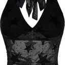 Verdusa Women's Y2k Gothic Goth Halter Top Mesh Sheer Backless Going Out Tops Emo Grunge Clothes Rave Outfits (Black, M)