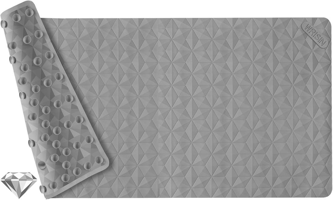 WRISIN Non Slip Bathtub Mat for Bath Tub Shower - Natural Rubber Mat with Suction Cups - Large Soft Bathroom Safety Mat - Unique Diamond Pattern - Fatigue Relief - Machine Washable - 17  35 Inch (Gray)