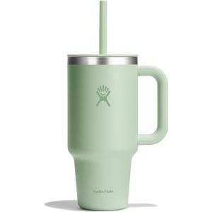 Hydro Flask Travel Tumbler with Handle, Lid and Straw - Insulated Stainless Steel in 32 Oz Aloe Green