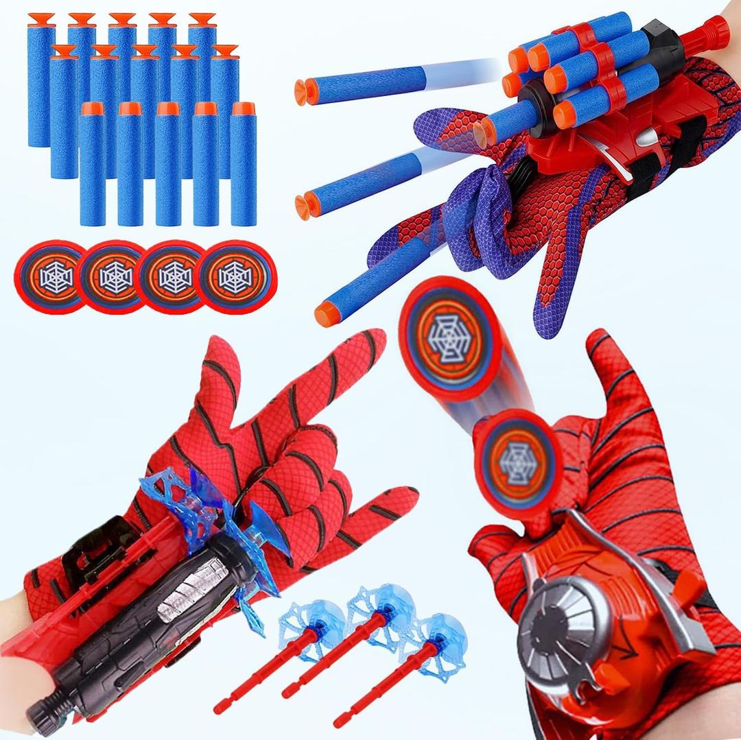 Spider Web Shooters, Superhero Toys, Spider Web Plastic Launcher Glove with Wrist Toy Set, Safe Outdoor Action Toys for Boys and Girls-4 Years and Up, All Saints' Day Christmas Birthday Party (3 Sets)