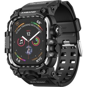 amBand Rugged Case with Band for Apple Watch 44mm, Compatible with iWatch Series SE 3/SE 2nd Generation/SE/6/5/4, Military Grade Shockproof Bumper Cover, Tactical Band for Men, Matte Black