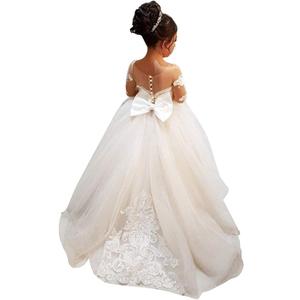 Magicdress Princess Bow Long Girls Lace Dresses Kids Wedding First Communion Tulle Ball Gown 57 (White)