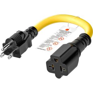 [4-in-1] 12AWG 15 Amp Household AC Plug to 20 Amp T Blade Adapter Cable, NEMA 5-15P to 5-15R/ 5-20R/ 6-15R/ 6-20R, 4 in 1 AC Adapter,15A 125V to 20A 250V Extension Cable, 1FT (Yellow)