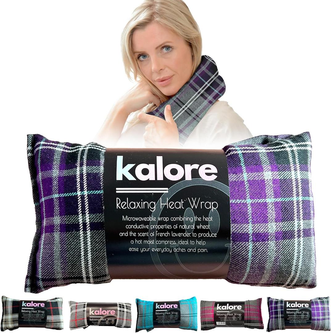 Microwavable Heating Pads for Winter Warmth, Back, Stomach & Head Comfort Kalore Cotton Tartan Neck Wrap Even Heat Distribution Hot Compress Bag Wheat Heat Pad XL Lavender Scent Purple