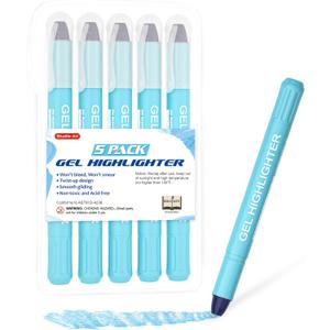Shuttle Art 5 Pack Blue Gel Highlighters,Bible Highlighters,No Bleed Through, Bible Journaling Supplies,Great for Journaling, Highlighting and Studying
