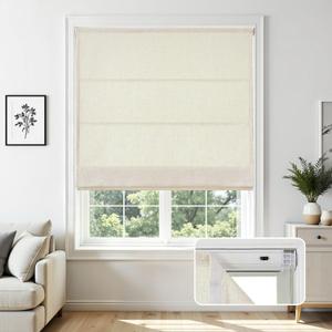 Joydeco No Drill Roman Shades Linen, Light Filtering, 40" W × 72" H, Beige