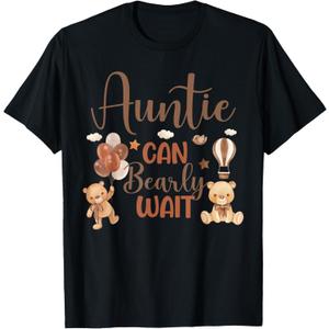 Auntie Can Bearly Wait Bear Gender Neutral Boy Baby Shower T-Shirt (Small, Black)